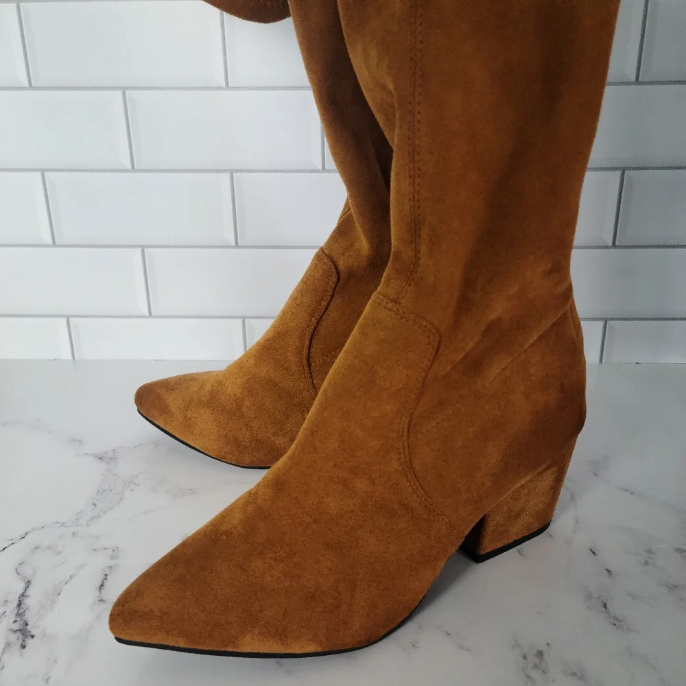 'MARLO' TAN OVER THE KNEE SUEDE LEATHER BOOTS